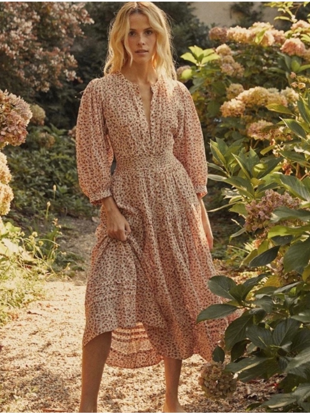 Doen Rosamund Dress in Rust Songbird Paisley Floral Print Cotton Blend Size  S